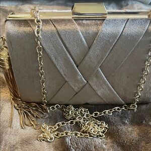 Sondra Roberts Metallic Clutch with Gold Chain